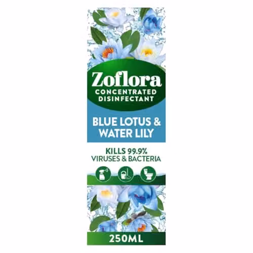 Zoflora Blue Lotus All Purpose Concentrated Disinfectant Liquid, Antibacterial and Multi-Surface, 250 ml