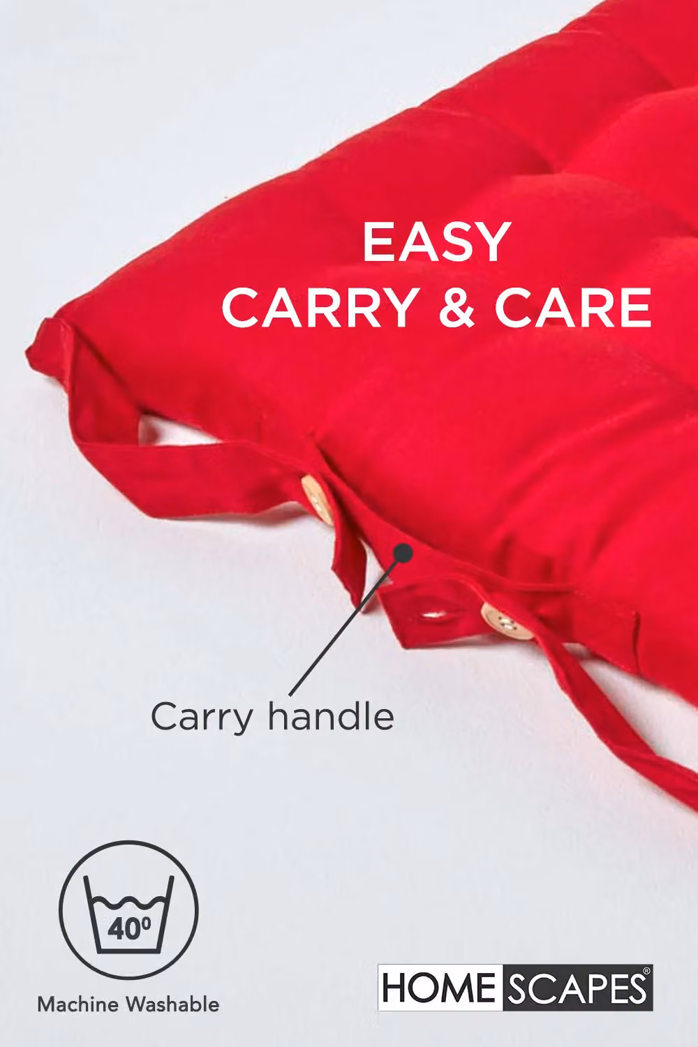 Homescapes Red Cotton Seat Pad with Tie Cords, W/D/H: 40 x 40 x 40 cm – 5
