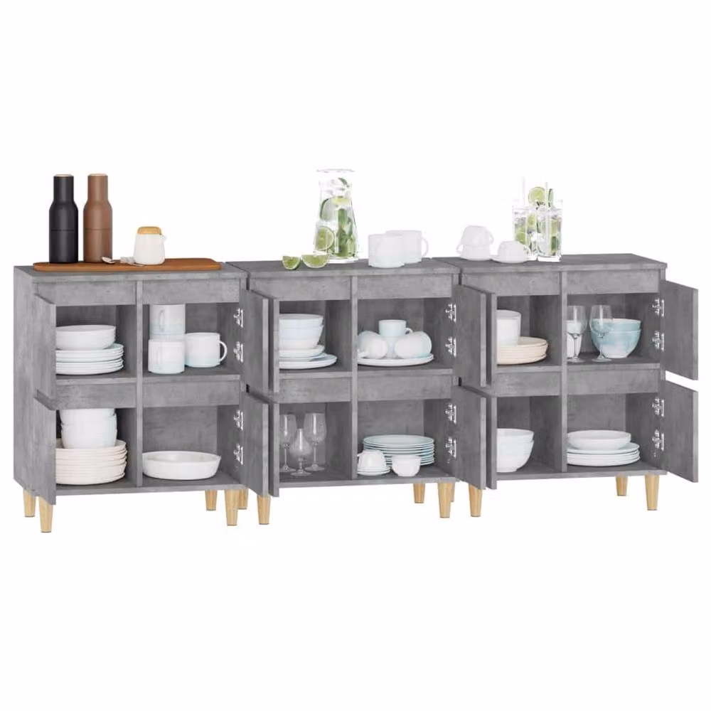 Berkfield Home Set of 3 Sideboards in Concrete Grey, W/D/H: 60 x 35 x 70 cm – 3