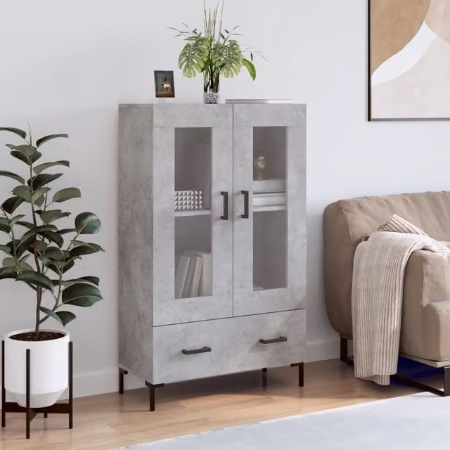 Berkfield Home Modern Highboard in Concrete Grey with Glass Doors, W/D/H: 69.5 x 31 x 115 cm – 1