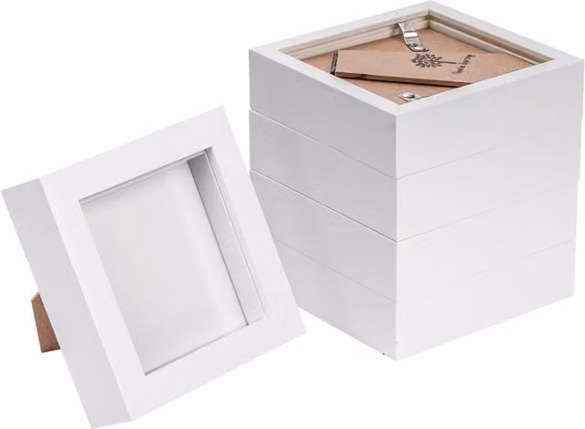 Nicola Spring White Square 3D Box Photo Frame, W/D/H: 10.16 x 10.16 x 10.16 cm