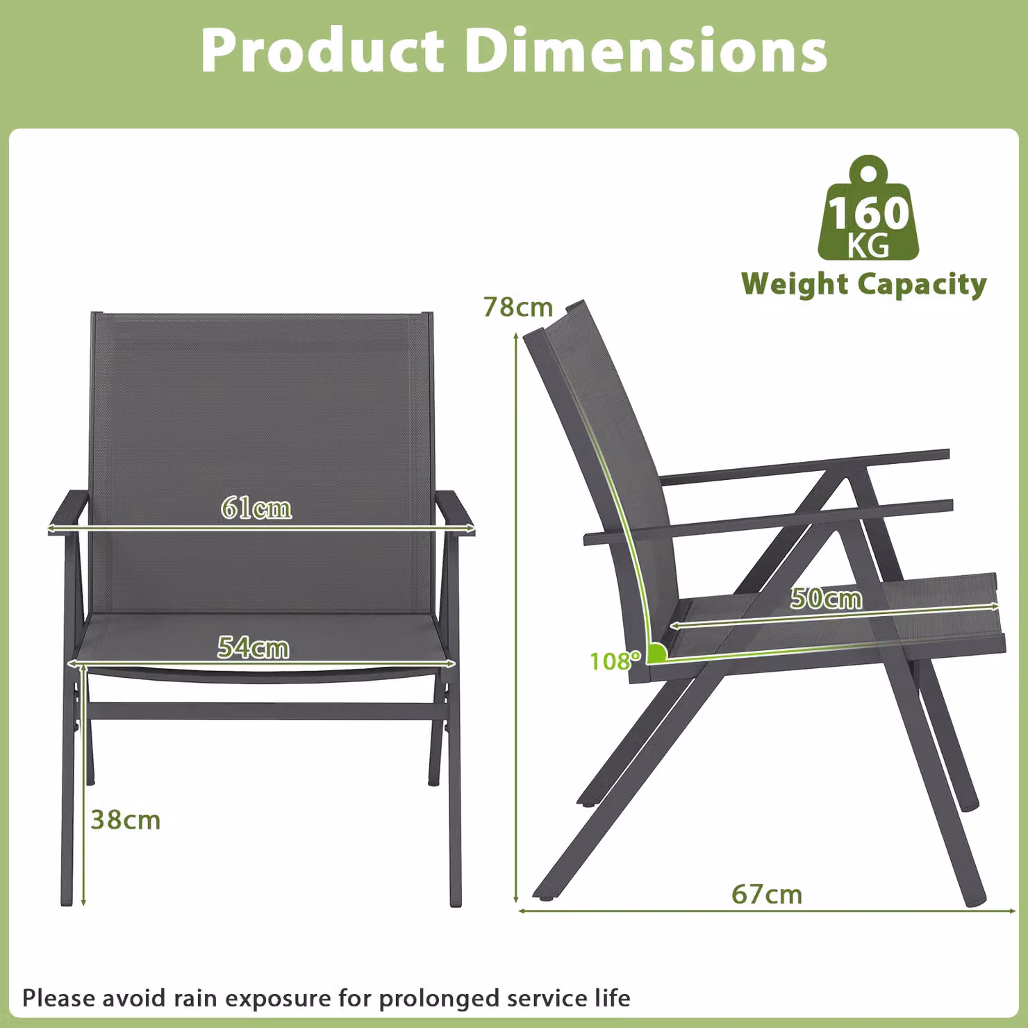 Gymax 2 Pack Grey Patio Armchairs with Breathable Mesh Fabric and Metal Frame – 2