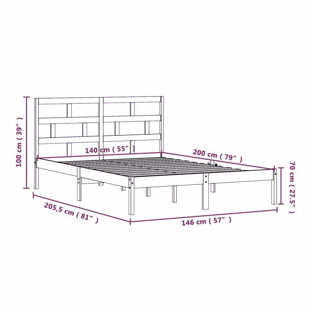 Berkfield Home Solid Wood Pine Bed Frame in Brown, W/D/H: 140 x 200 cm