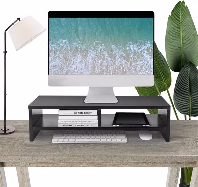 Nordara Black Desktop Monitor and Laptop Stand Riser Shelf