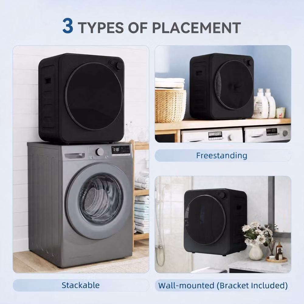 HOMCOM 4kg Front Load Laundry Dryer with 2 Power Modes, Black, W/D/H: 57 x 48 x 48 cm – 4