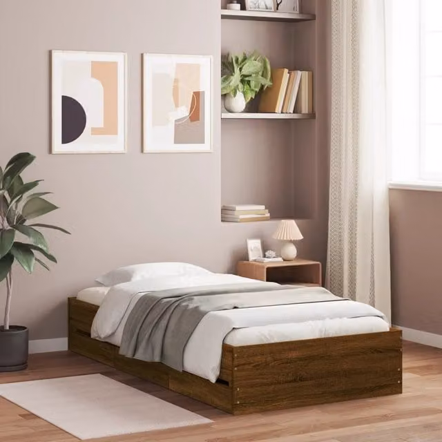 Berkfield Home Small Single Bed Frame with Drawers, Brown Oak – 1