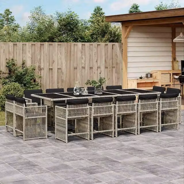 Berkfield Home 15 Piece Garden Dining Set with Light Grey Poly Rattan Cushions – 1