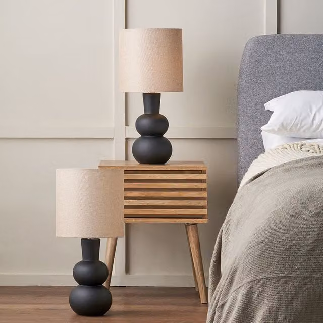 Ruma Set of 2 Aaliyah Black Curved Ceramic Table Lamps