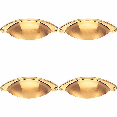 Loops 4 Pack Traditional Shell Cup Pull Handles in Brushed Brass, W: 104 mm, H: 26 mm, Fixing Centres: 64 mm