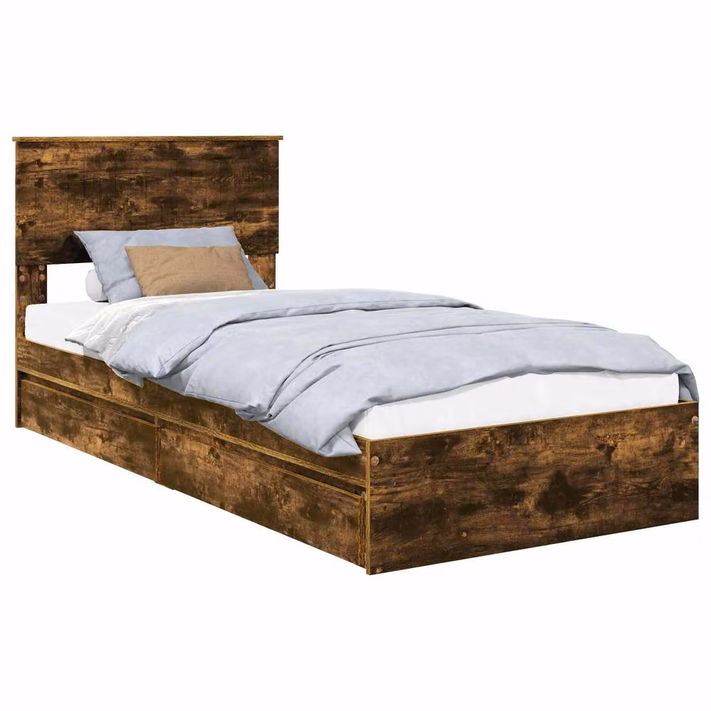 Berkfield Home Modern Storage Bed with Drawer in Smoked Oak Brown, W/D/H: 90 x 200 cm – 2