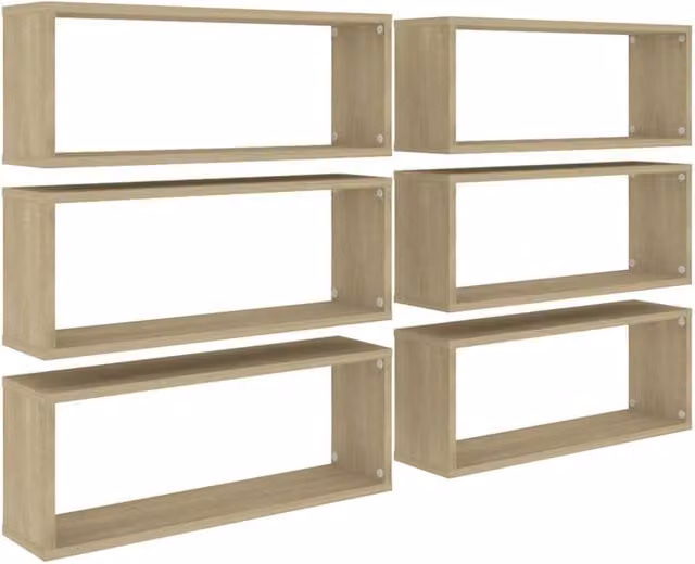 Berkfield Home Wall Mounted Cube Shelf Set of 6 in Sonoma Oak, Beige, W: 60 cm, D: 23 cm, H: 15 cm