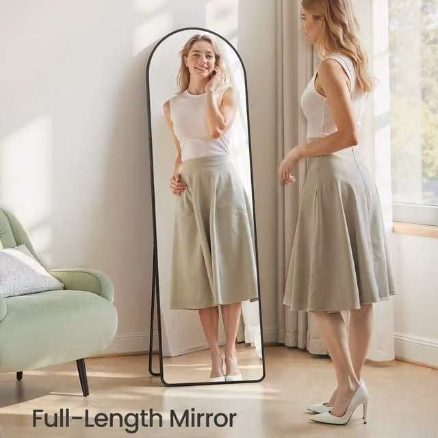 SONGMICS Full Length Floor Mirror with Stand, Rectangular Modern Freestanding Body Mirror, Black, H 150 x W 40 x D 40 cm