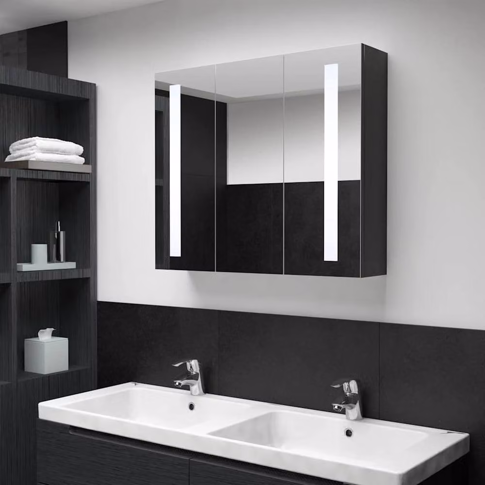 Berkfield Home LED Bathroom Mirror Cabinet in Black Anthracite with Integrated Lighting and Internal Shelves, W/D/H: 89 x 14 x 62 cm – 2
