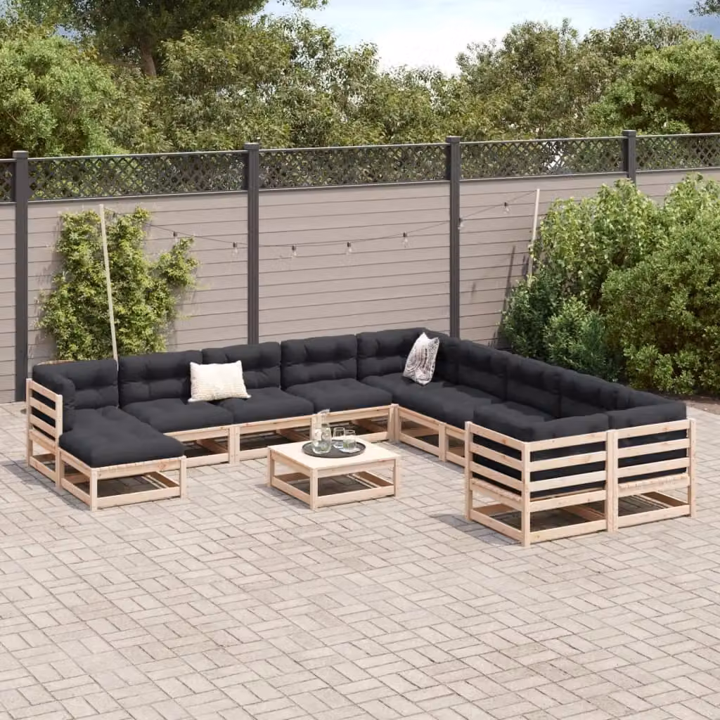 Berkfield Home 12 Piece Rustic Solid Pine Garden Sofa Set in Brown – 2