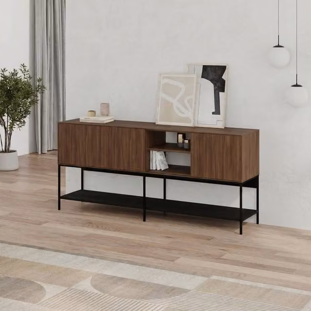 Decortie Amira Modern Sideboard in Brown Matt MDF and Metal, Width: 180 cm