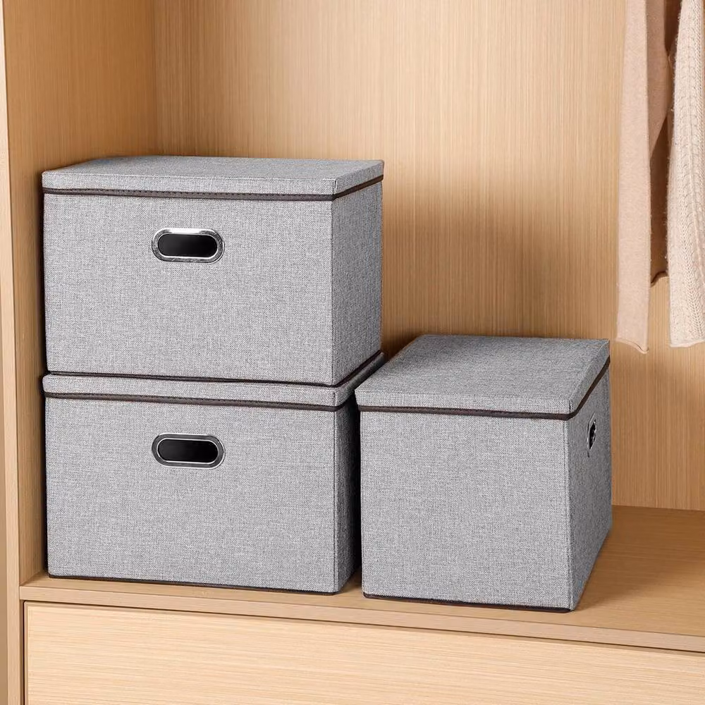 NESTLUNE Set of 3 Extra Large Foldable Storage Boxes with Lids in Grey – 4