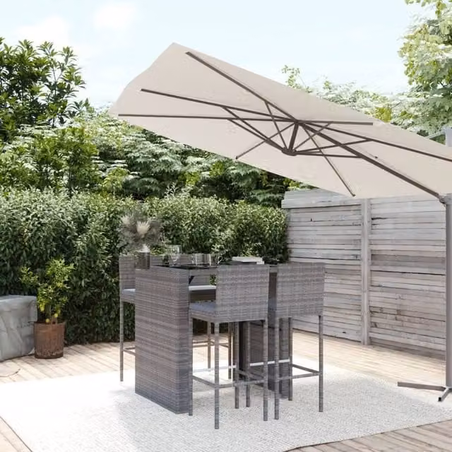 Berkfield Home 5 Piece Grey Poly Rattan Garden Bar Set with Cushions