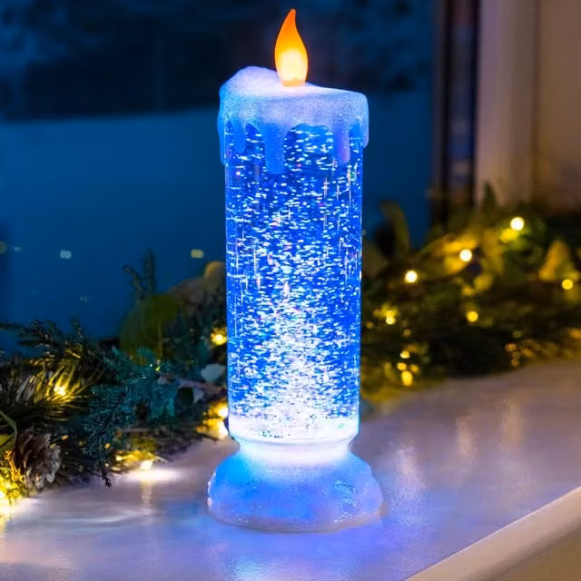 Christow Christmas Glitter Colour Changing LED Water Spinner Decoration, Multicolour, H: 24 cm