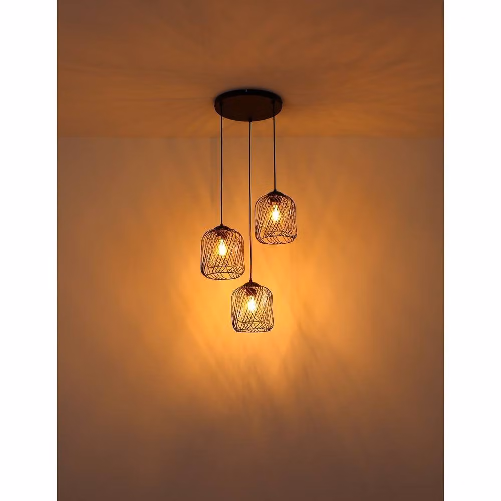 Globo Lighting Retro Metal Pendant Light in Black and Gold with 3x E27 Sockets, Diameter: 39.4 cm, Height: 150 cm – 6