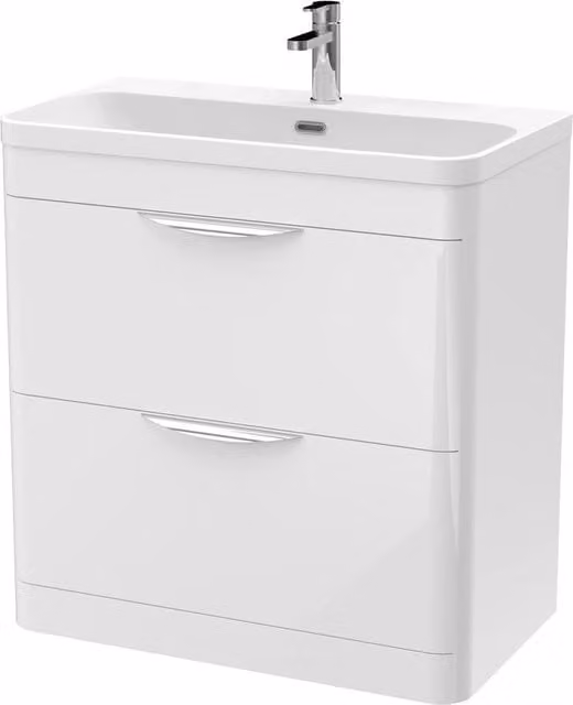 Balterley Wave 800mm Floor Standing 2 Drawer Ceramic Basin in Gloss White – 1