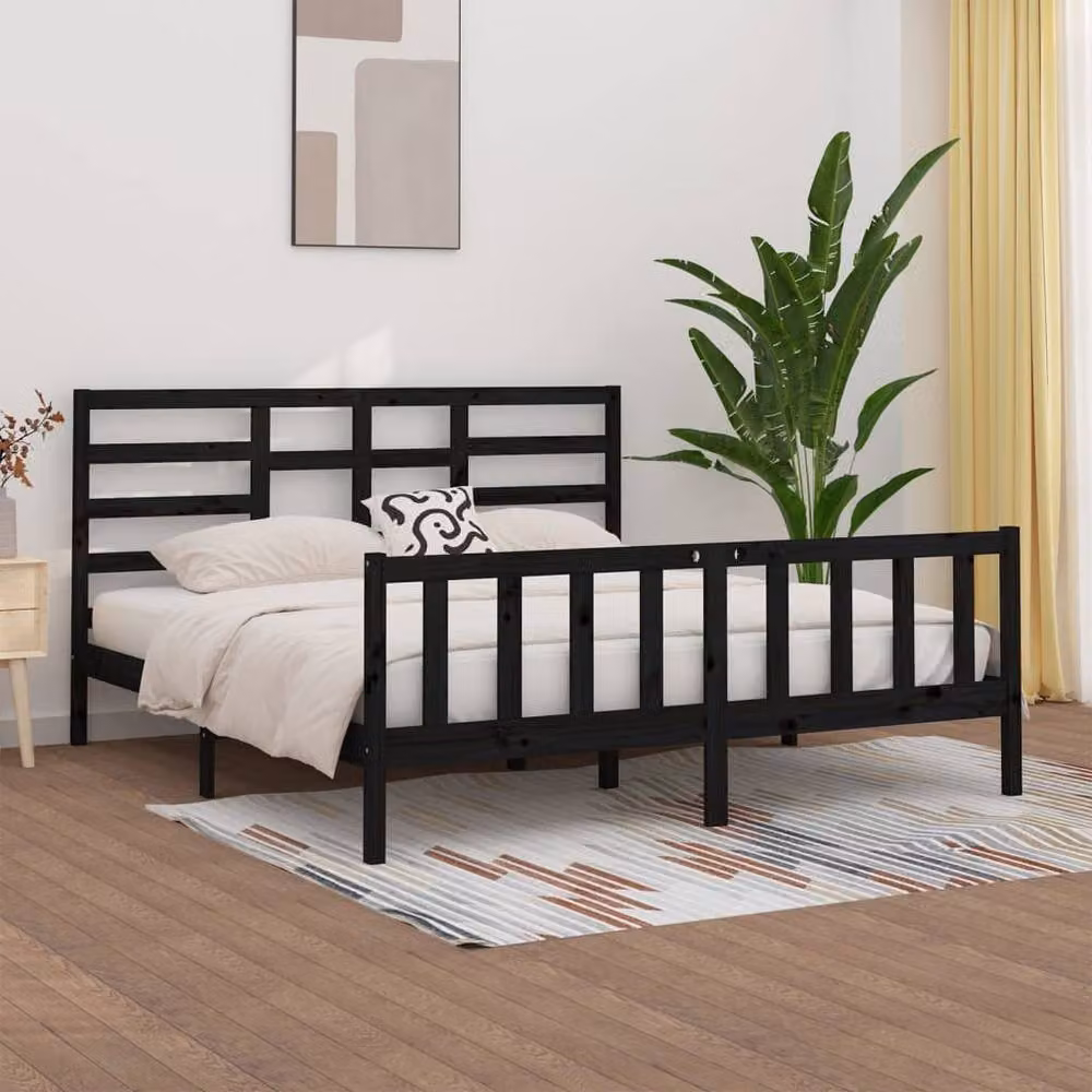 Berkfield Home Beautiful Black Solid Wood Pine Bed Frame W/D/H: 200 x 104 x 206 cm – 2