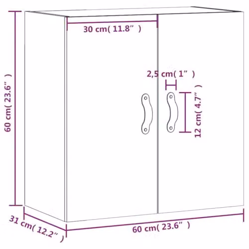 vidaXL Modern Wall Cabinet in Grey, W/D/H: 60 x 31 x 60 cm – 3