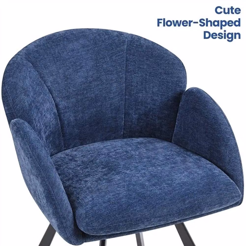 KORVIXA Blue Chenille Swivel Tub Chair for Living Room or Bedroom, W/D/H: 100 x 100 x 75 cm – 3
