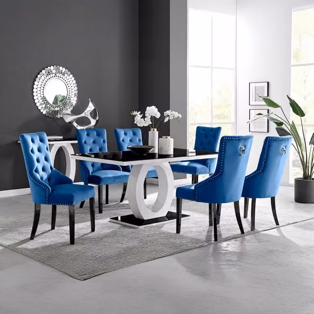FurnitureboxUK Giovani Oval Glass Dining Table and 6 Belgravia Black Leg Chairs in Blue