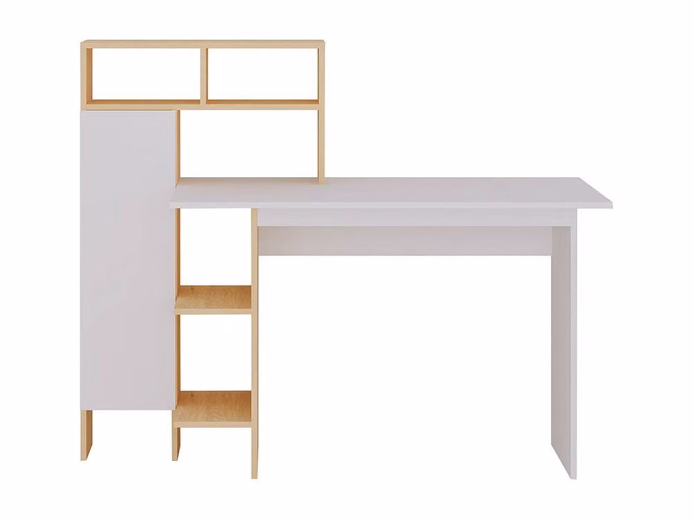 Vente-unique Modern Desk with 1 Cupboard and 4 Shelves in White and Light Oak, W/D/H: 136 x 60 x 76.7 cm – 2