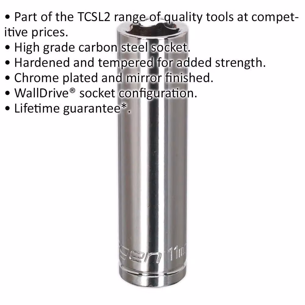Loops 11mm Chrome Plated Deep Drive Socket 3/8 inch Square Drive in Silver Steel – 2