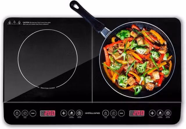 Andrew James Double Induction Hob in Black Glass
