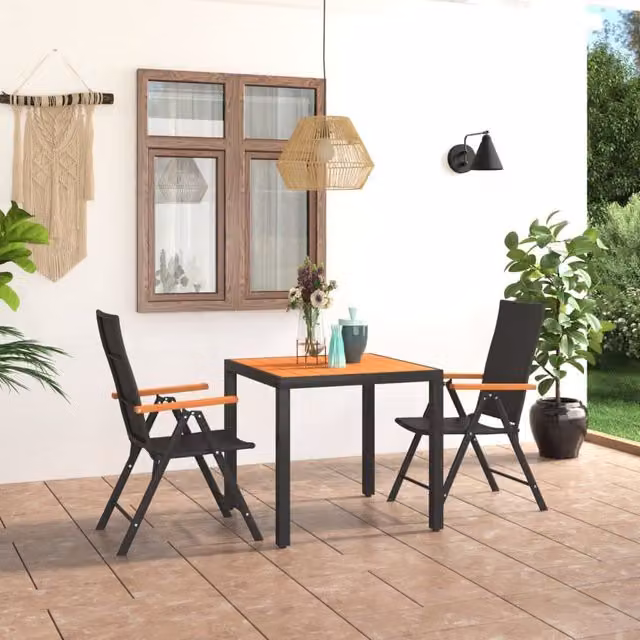 Berkfield Home 3 Piece Modern Garden Dining Set in Black and Brown with Rattan and Aluminium