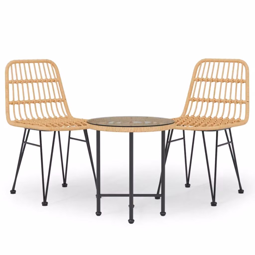 Berkfield Home 3 Piece Brown Poly Rattan Garden Dining Set with Metal and Glass Details – 2
