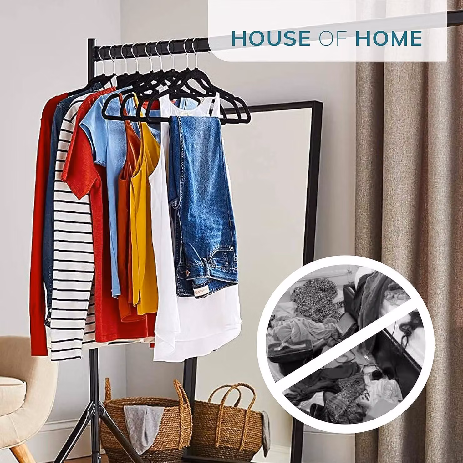 House of Home Heavy Duty Metal Clothes Rail with Wheels in Black, W: 152.4 cm, H: 152.4 cm – 4