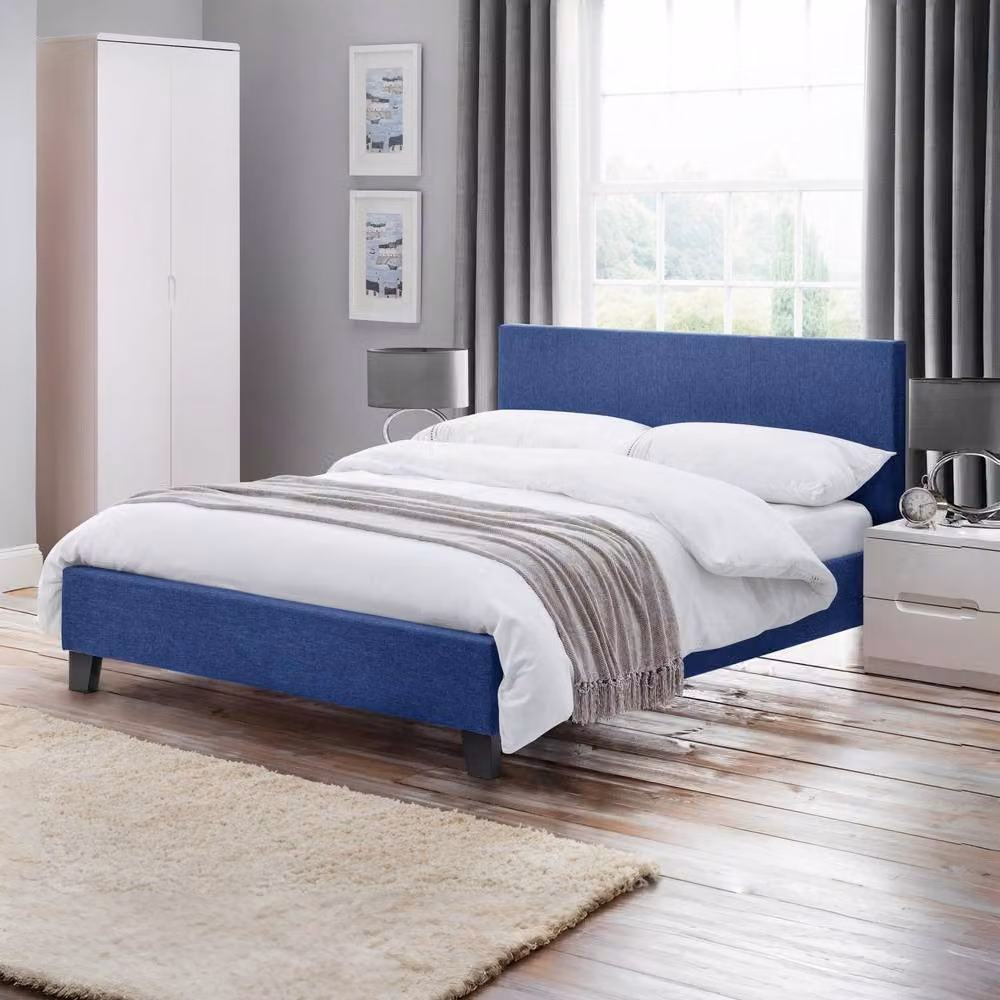 Cheshire Travertine Upholstered Bed in Dark Blue, Double (135cm) – 3
