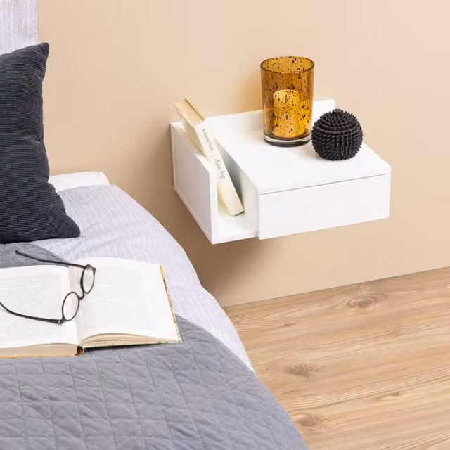 Furniture To Go Ashlan Square Wall Mounted Bedside Table in White