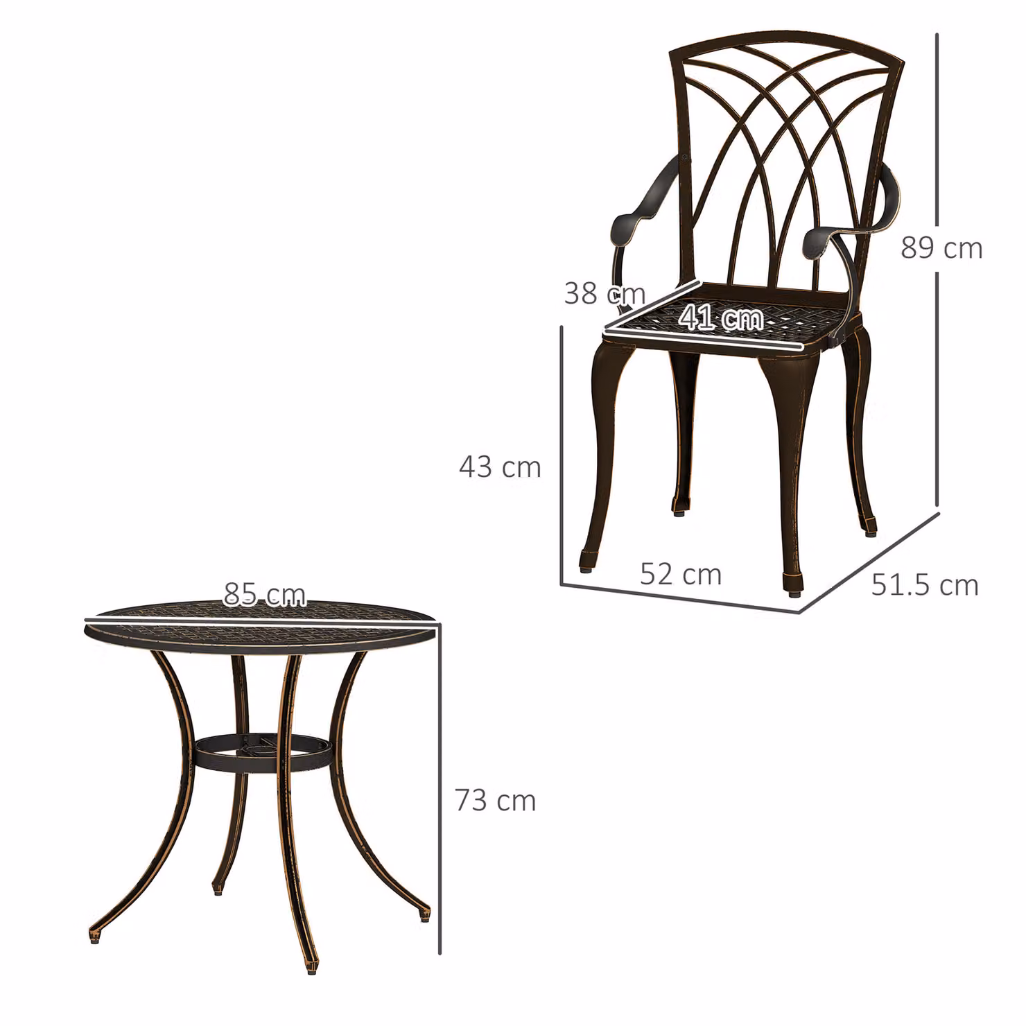 Outsunny 5 Piece Garden Dining Set in Bronze Tone, Cast Aluminium Outdoor Set with 4 Armchairs and Round Dining Table with Parasol Hole – 3