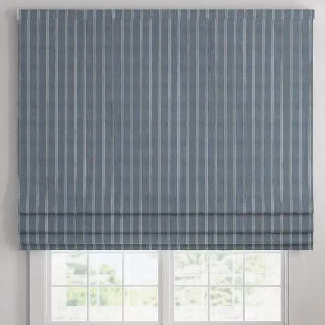 Ante Decor Latham Blue on Blue Printed Cotton Stripe Made to Measure Blackout Roman Blind