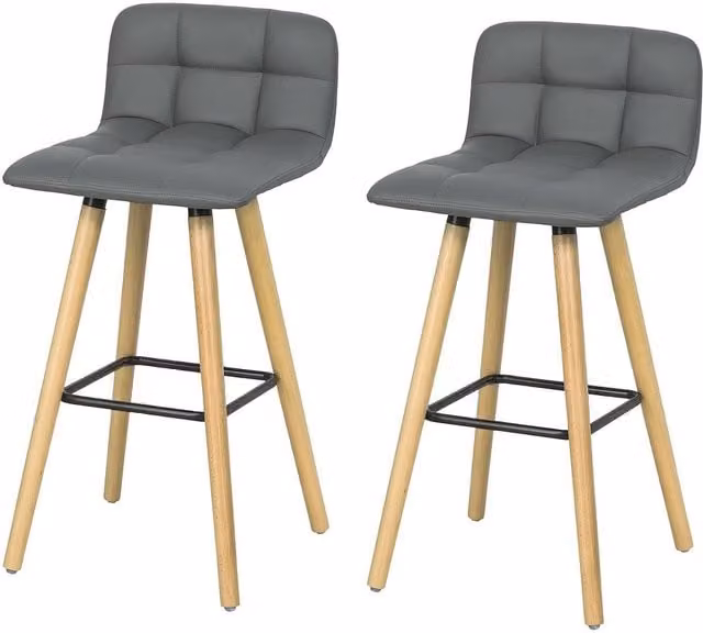 SoBuy Set of 2 Grey Scandinavian Kitchen Breakfast Barstools with Synthetic Leather and Metal Legs