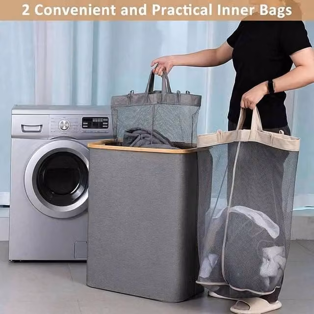 EONLION Grey 150L Collapsible Fabric Laundry Hamper and Dirty Clothes Storage Box – 1