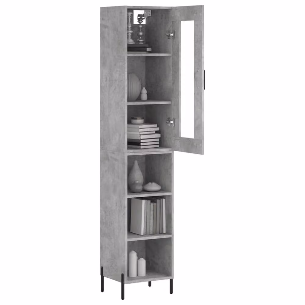 Berkfield Home Industrial Highboard in Concrete Grey with Glass Doors, W/D/H: 34.5 x 34.0 x 180.0 cm – 3