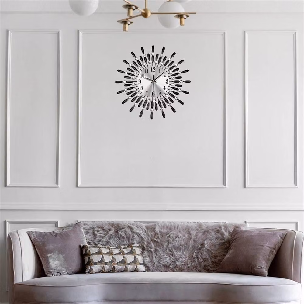 Kelvenix Silver Diamante Beaded Crystal Quartz Round Wall Clock – 3