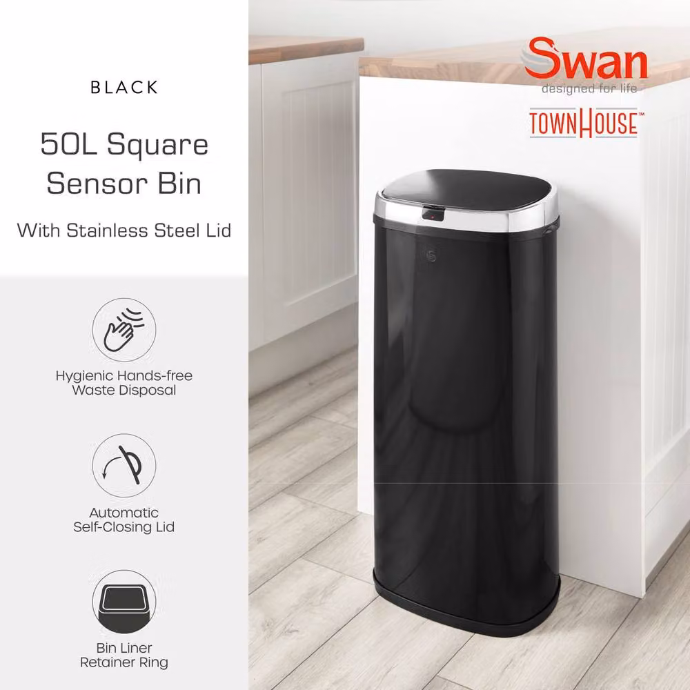 Swan 50L Square Sensor Bin in Black Coated Steel – 2