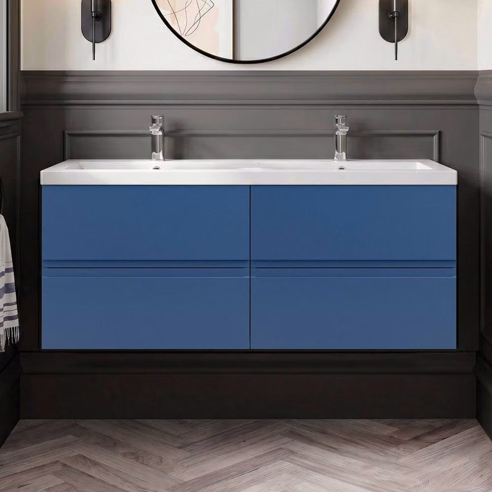 Balterley Mavesyn 4 Drawer Wall Hung Vanity Basin Unit, Dark Blue, Width: 120 cm – 2
