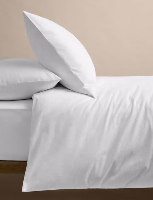M&S White Plain Cotton Flannelette Bedding Set, W: 140 cm, L: 200 cm