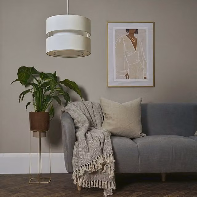 ValueLights Sophia Small 2 Tier Fabric Ceiling Light Shade and Bulb in Beige, White or Yellow