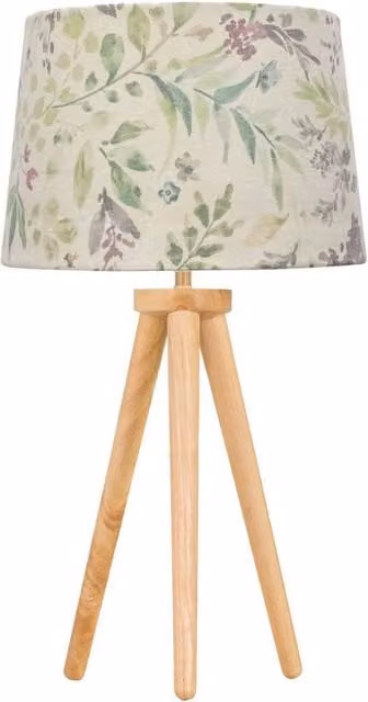 First Choice Lighting Voyage Table Lamp with Brown Floral Fabric Shade and Wood Base – 1