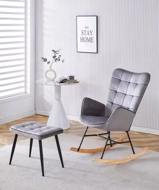 Kosy Koala Grey Velvet Rocking Chair Recliner with Footstool – 1