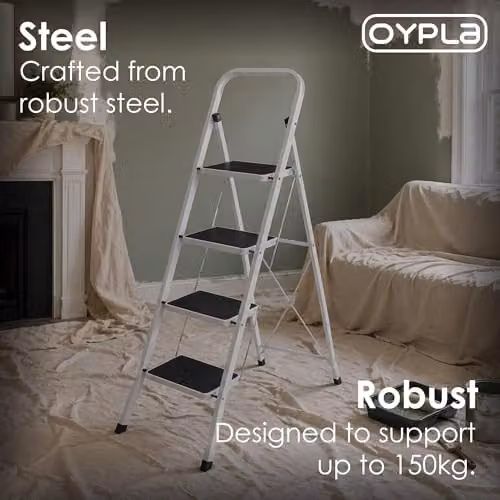 Oypla 4 Step Foldable Steel Stepladder with Non-Slip Rubber Feet, White – 3