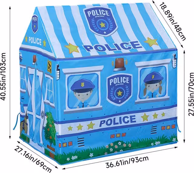 Livingandhome Blue Polyester Police House Play Tent